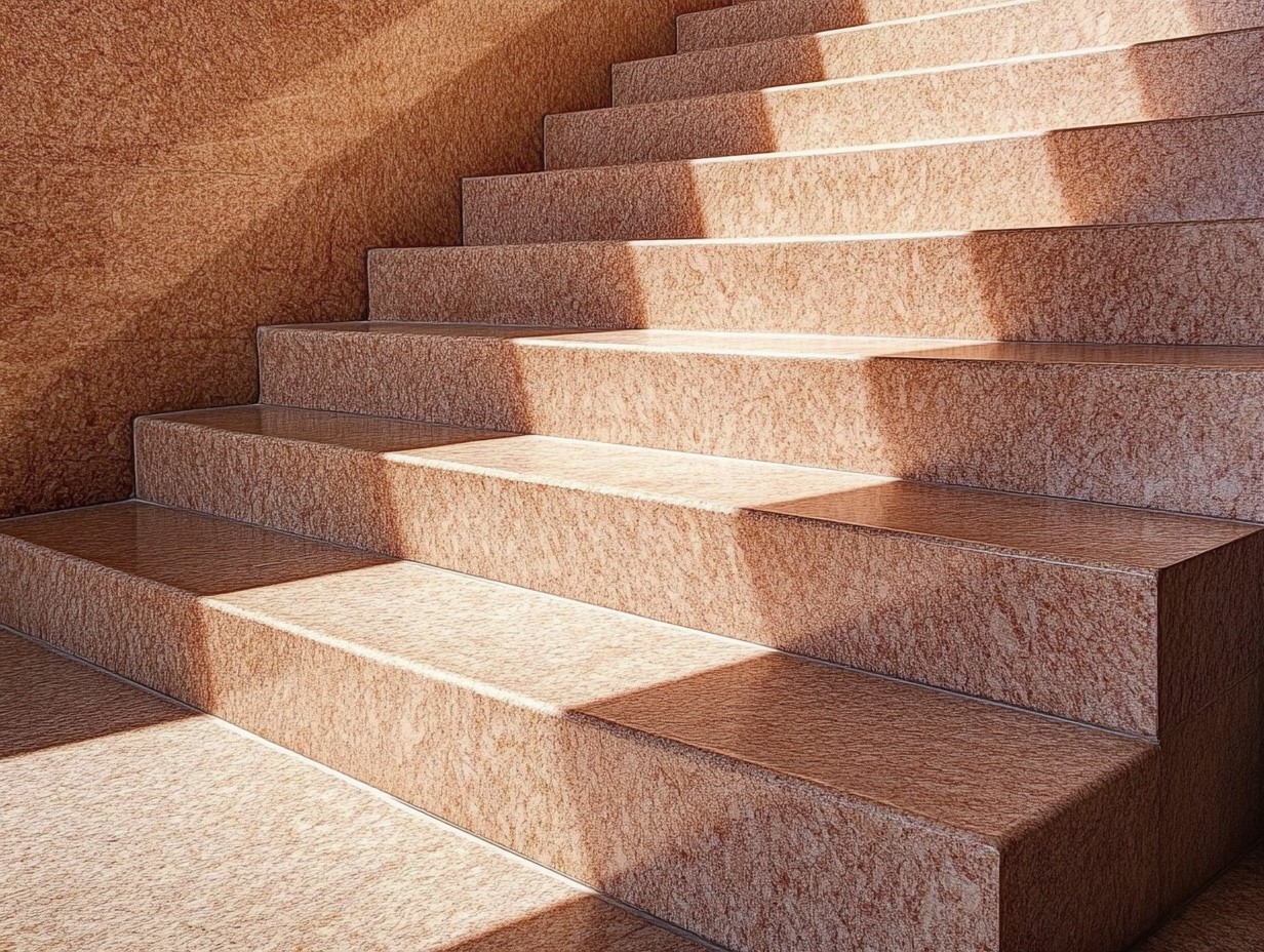 Pink Granite Staircase Design for Home