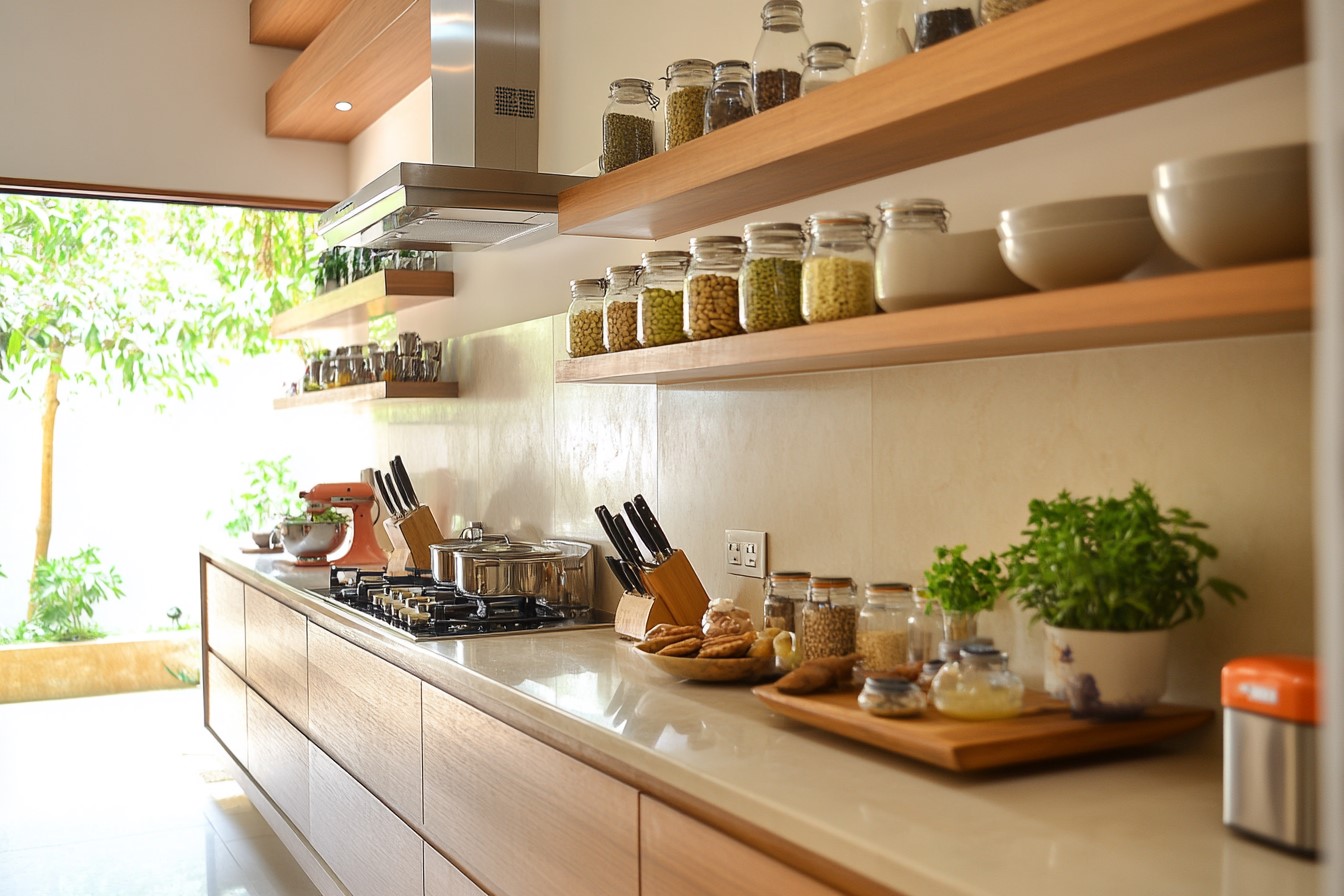 Semi-Modular Kitchen Design with Open Shelves