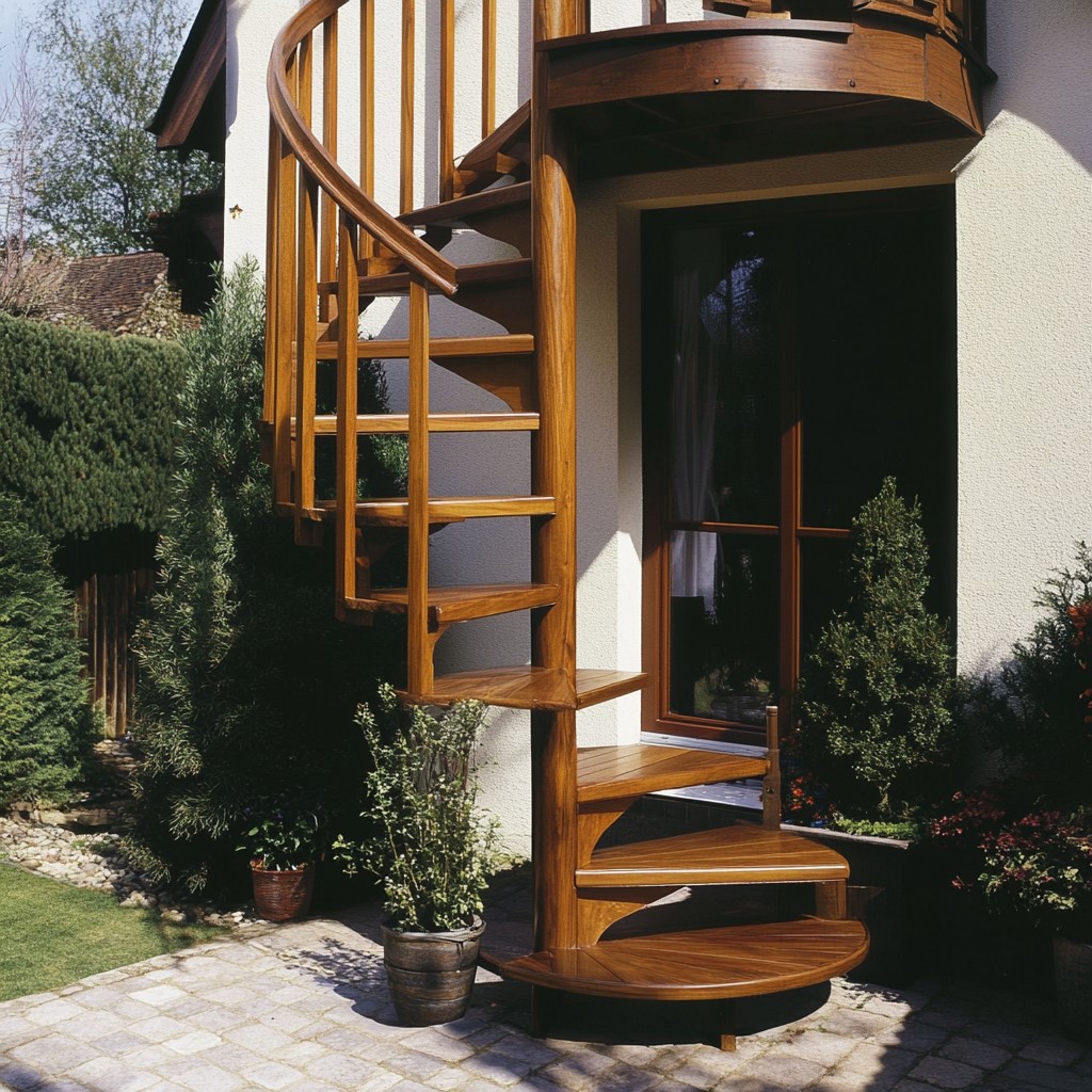 Spiral Wooden Stairs Design for Home Outside