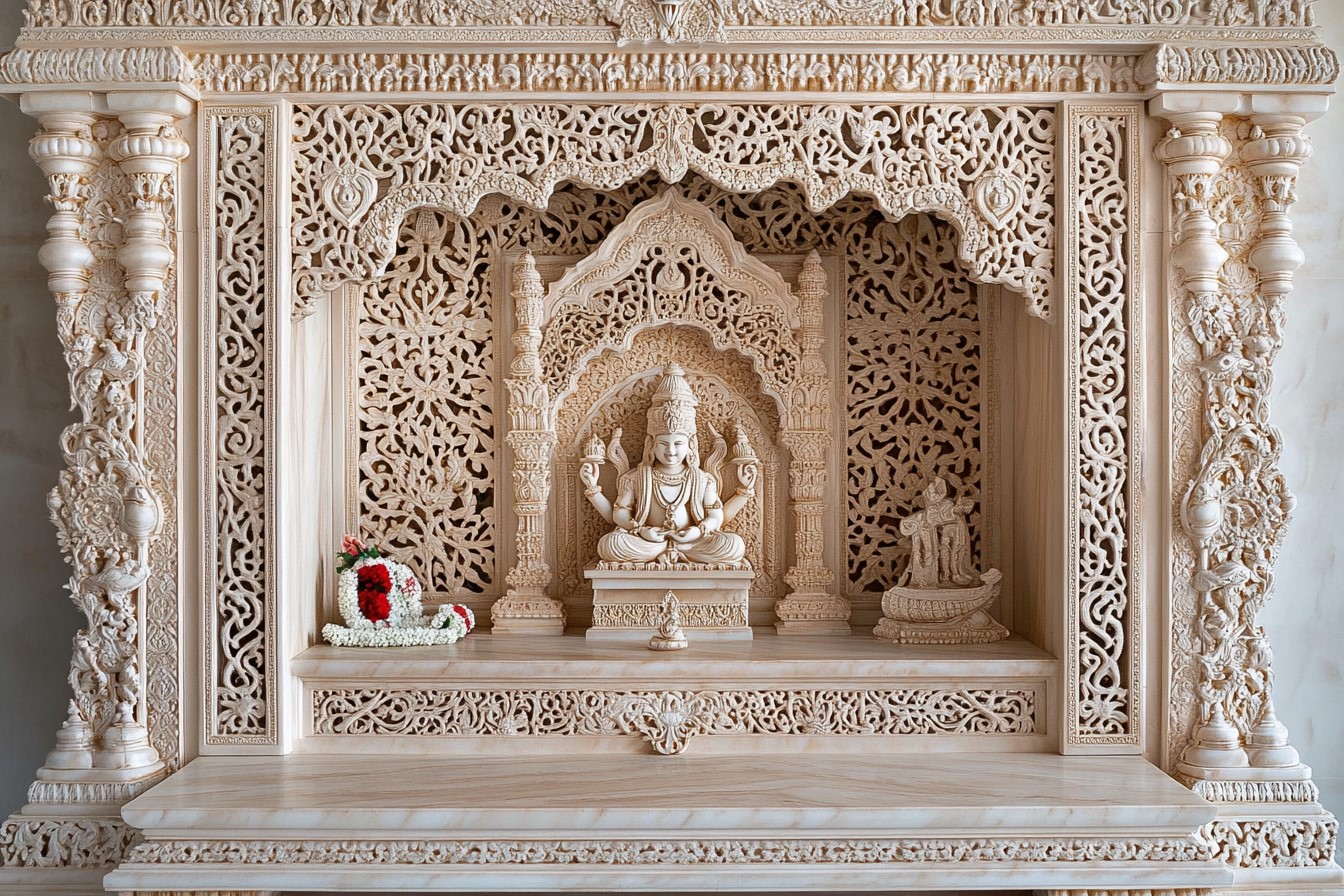 Traditional Temple Design with Marble Jali Work