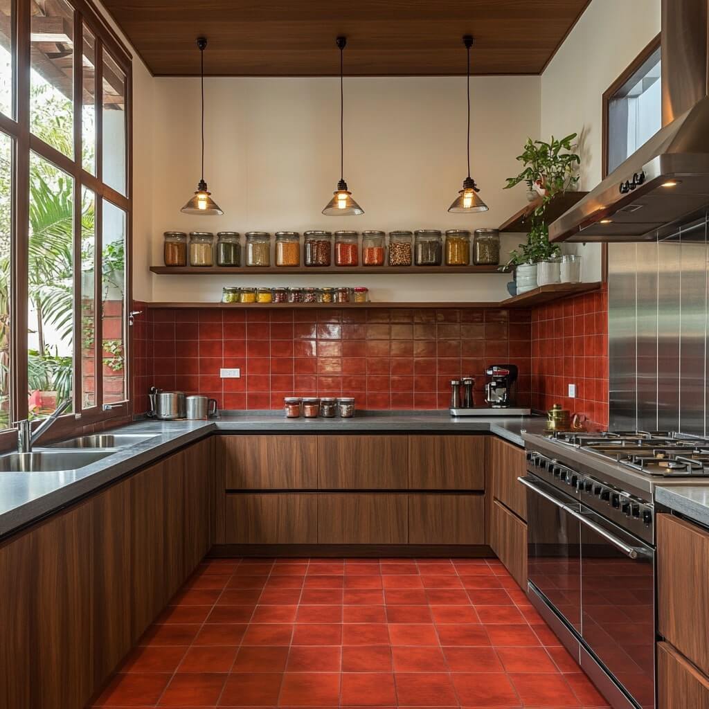 Vibrant Red Oxide Flooring for Kitchens