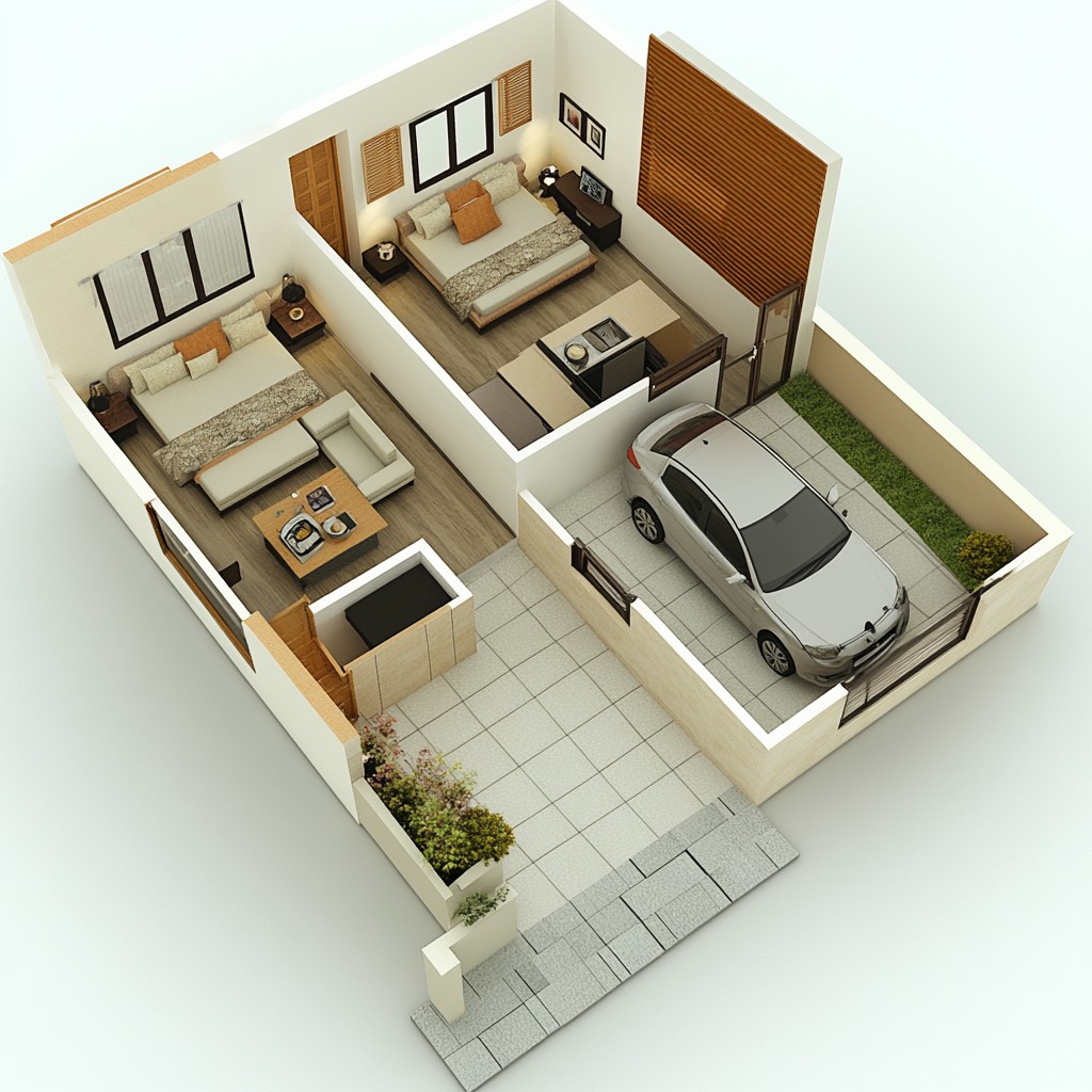 36x47 Plan for 2 BHK House