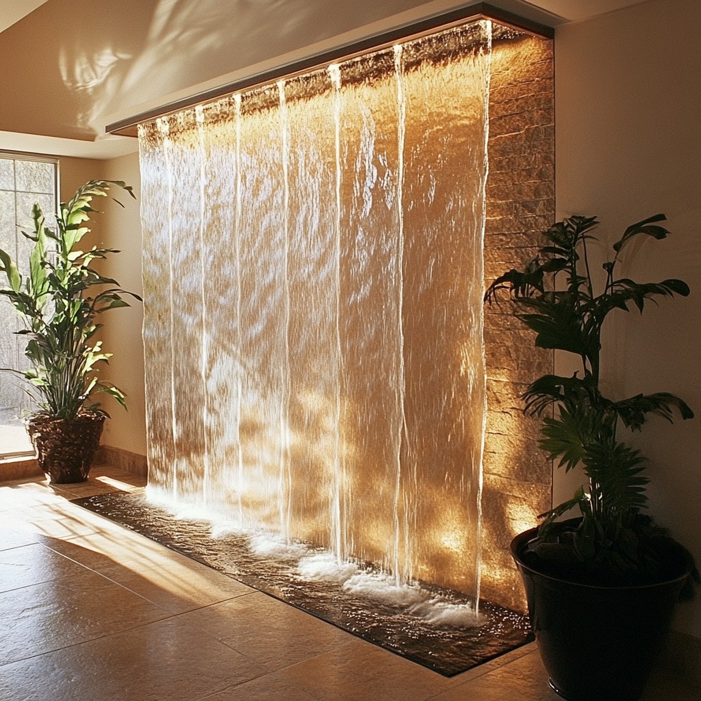 Foyer interior Design Idea with a Cascading Water Wall