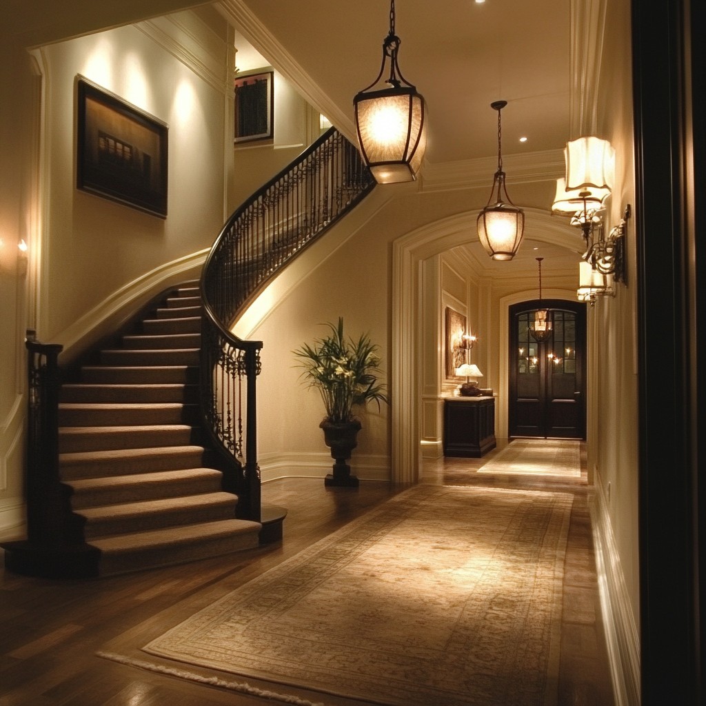 Home Entrance Decoration with Pendant Lights and Recessed Spotlights