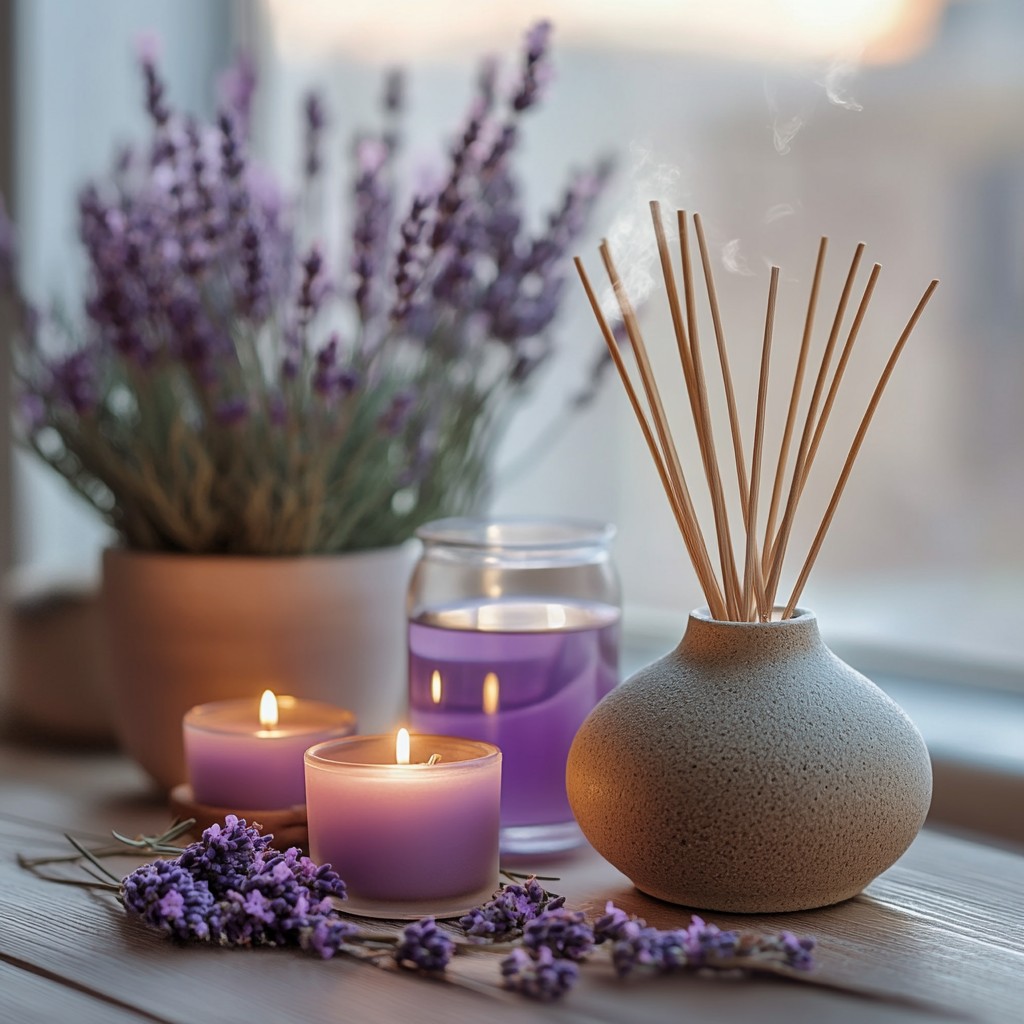 Home Foyer Decoration with a Diffuser and Aromatic Candles