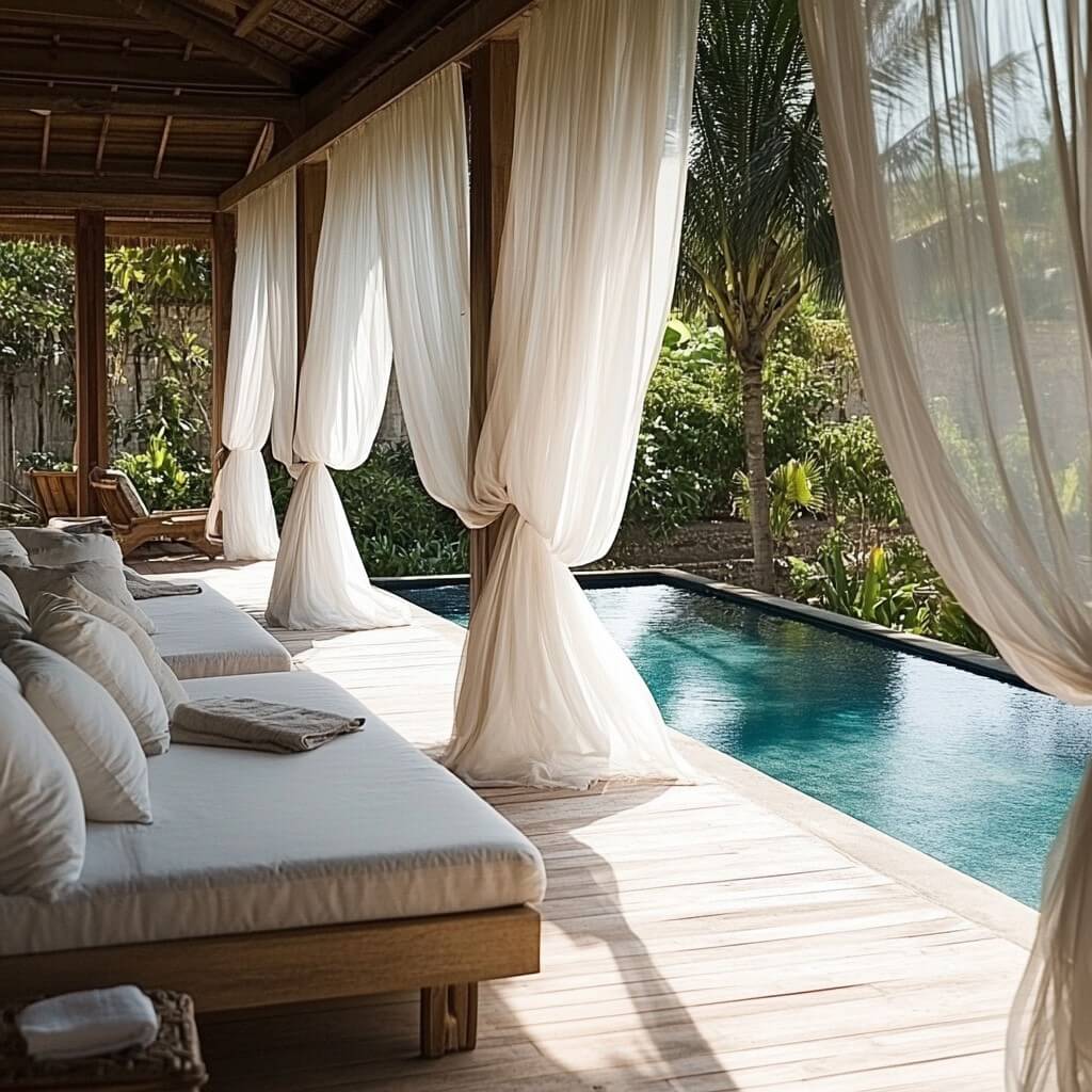 Pool Design Inspiration with Gauzy Curtains