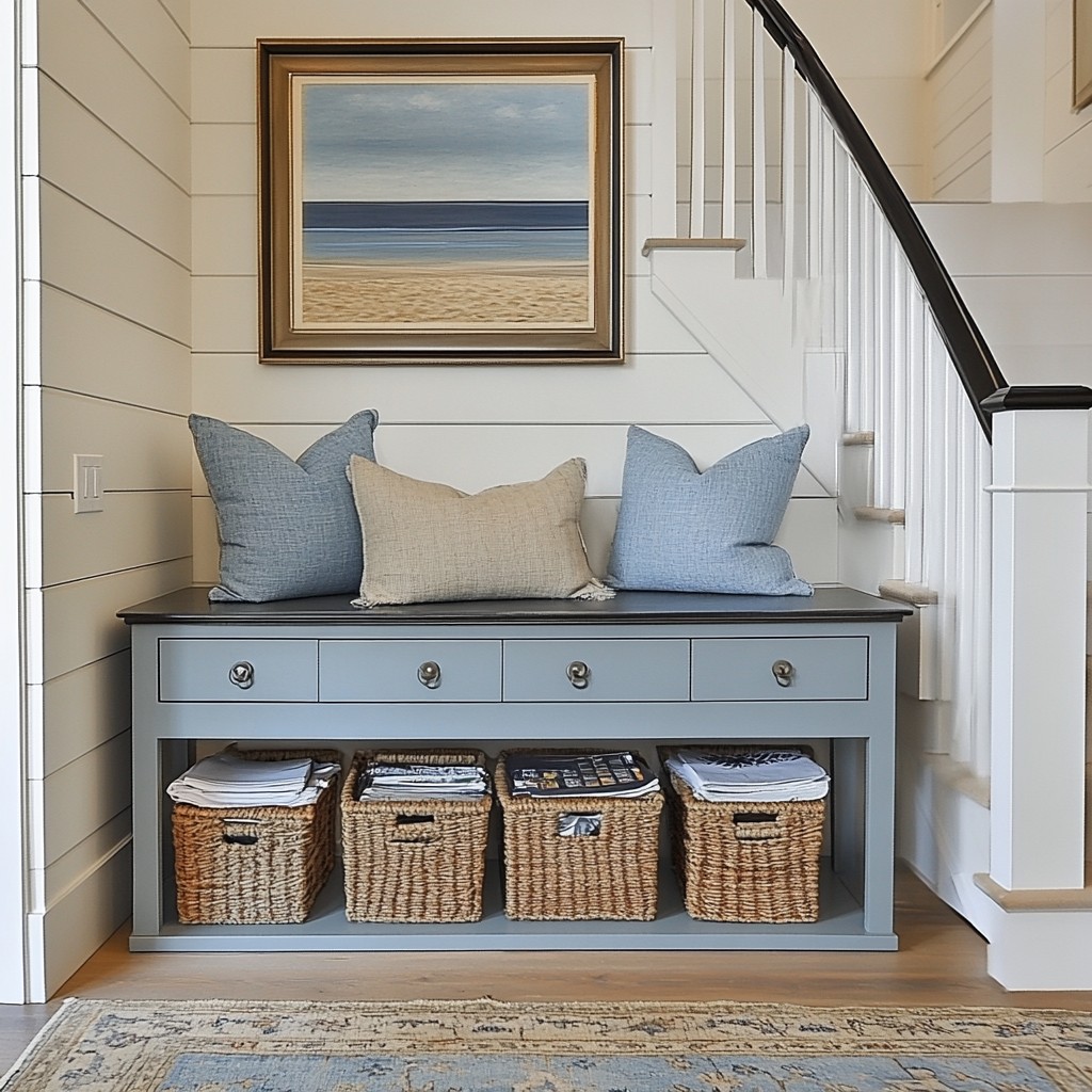 Small Apartment Main Entrance Design with Hidden Storage within the Console Table