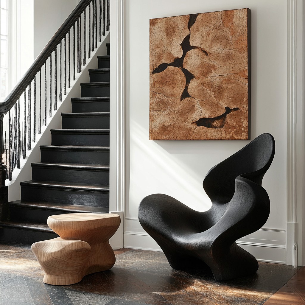 Stylish Living Room Entrance Design with Sculptural Seating