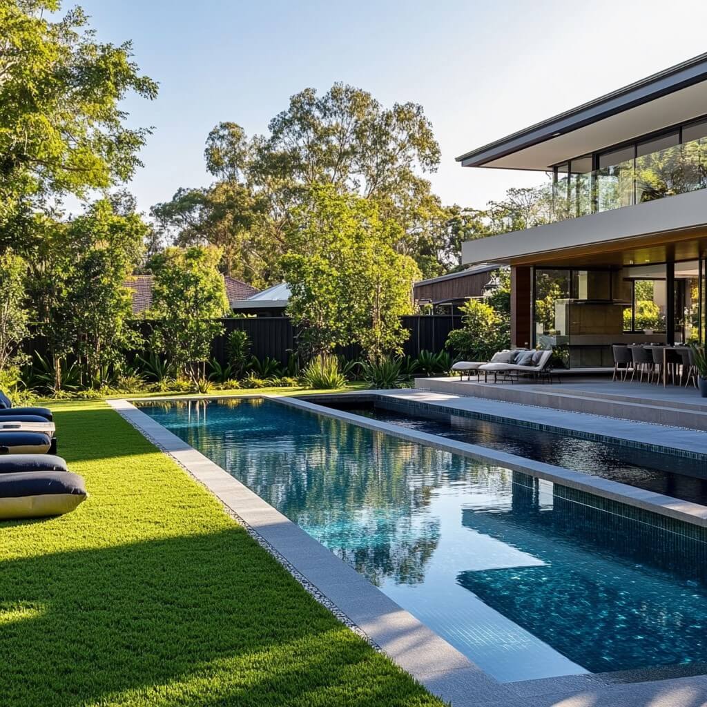 Swimming Pool Surrounded by Lawn