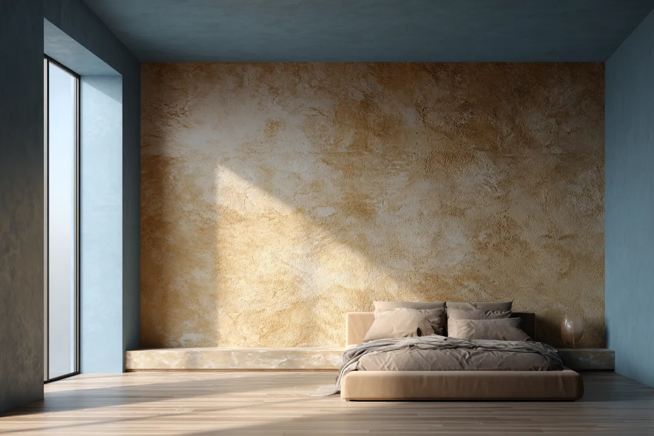 Apply Sky Blue Colour in Bedroom with Textured Paint