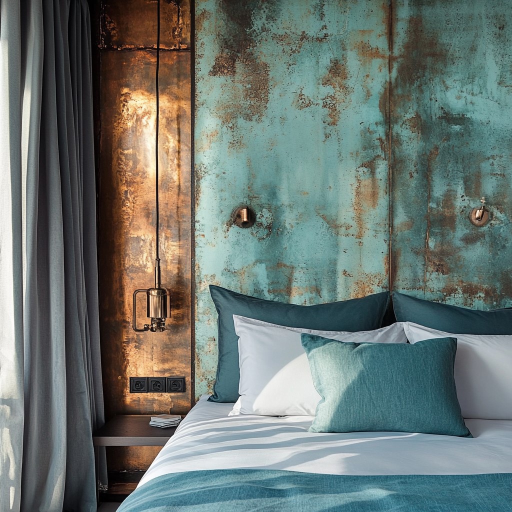 Copper Contrast Colour with Sky Blue for Bedroom Walls