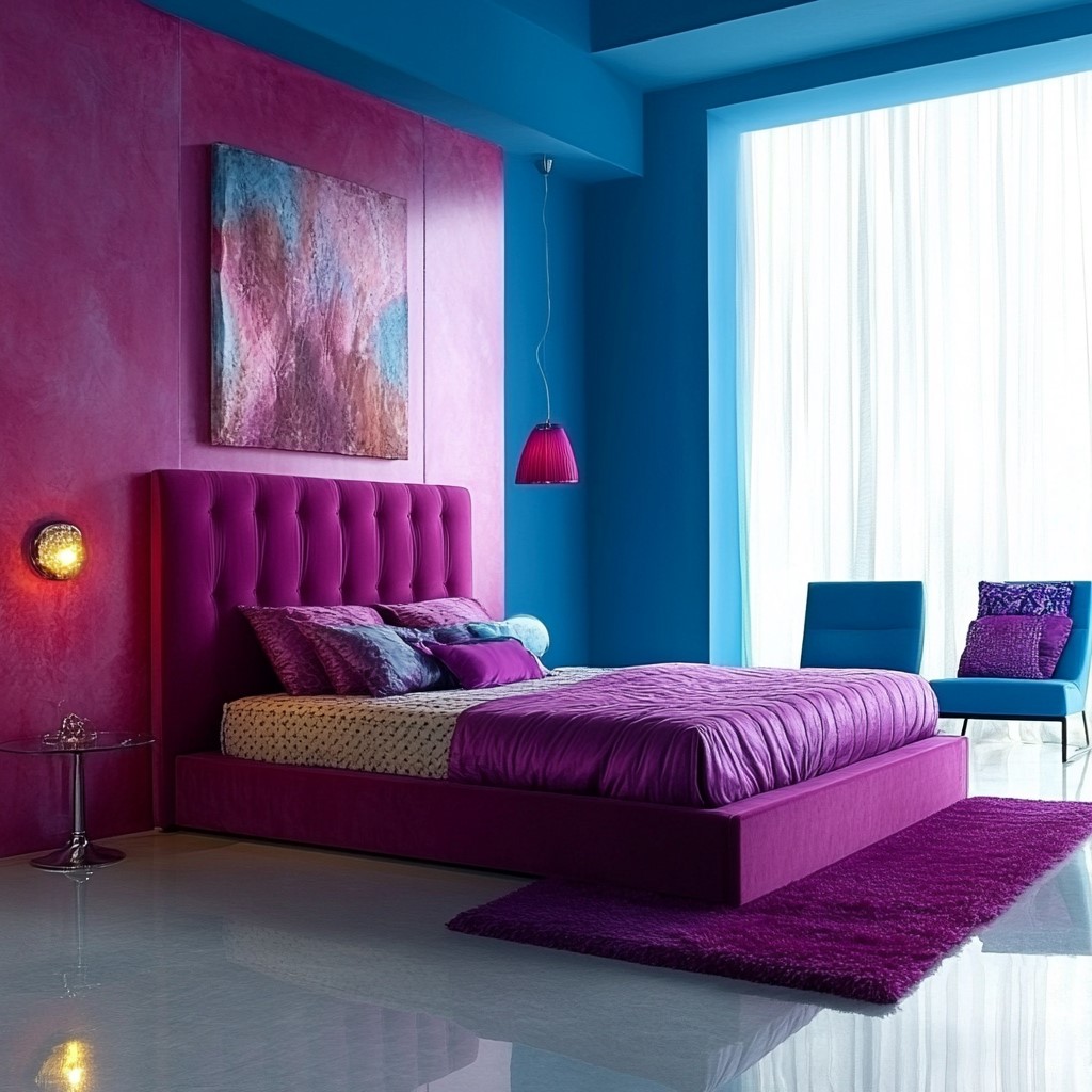 Magenta in Contrast with Sky Blue for Bedroom Walls