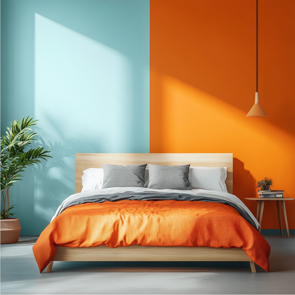 Orange & Sky Blue Wall Paint Design for Bedroom Walls