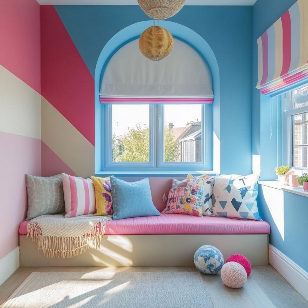 Pink & Sky Blue Colour Combination for Bedroom