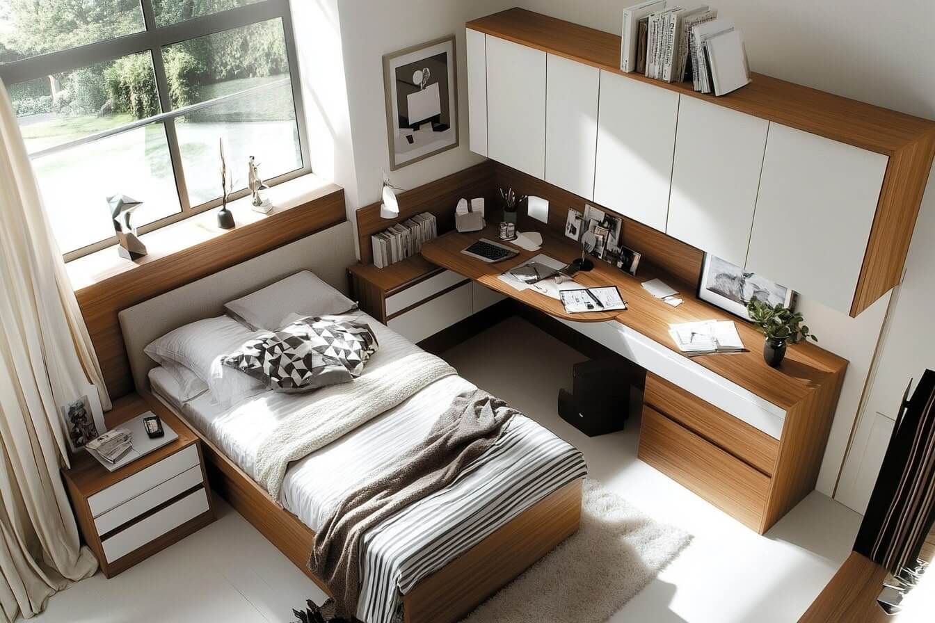 Practical L-Desk Bedroom Design