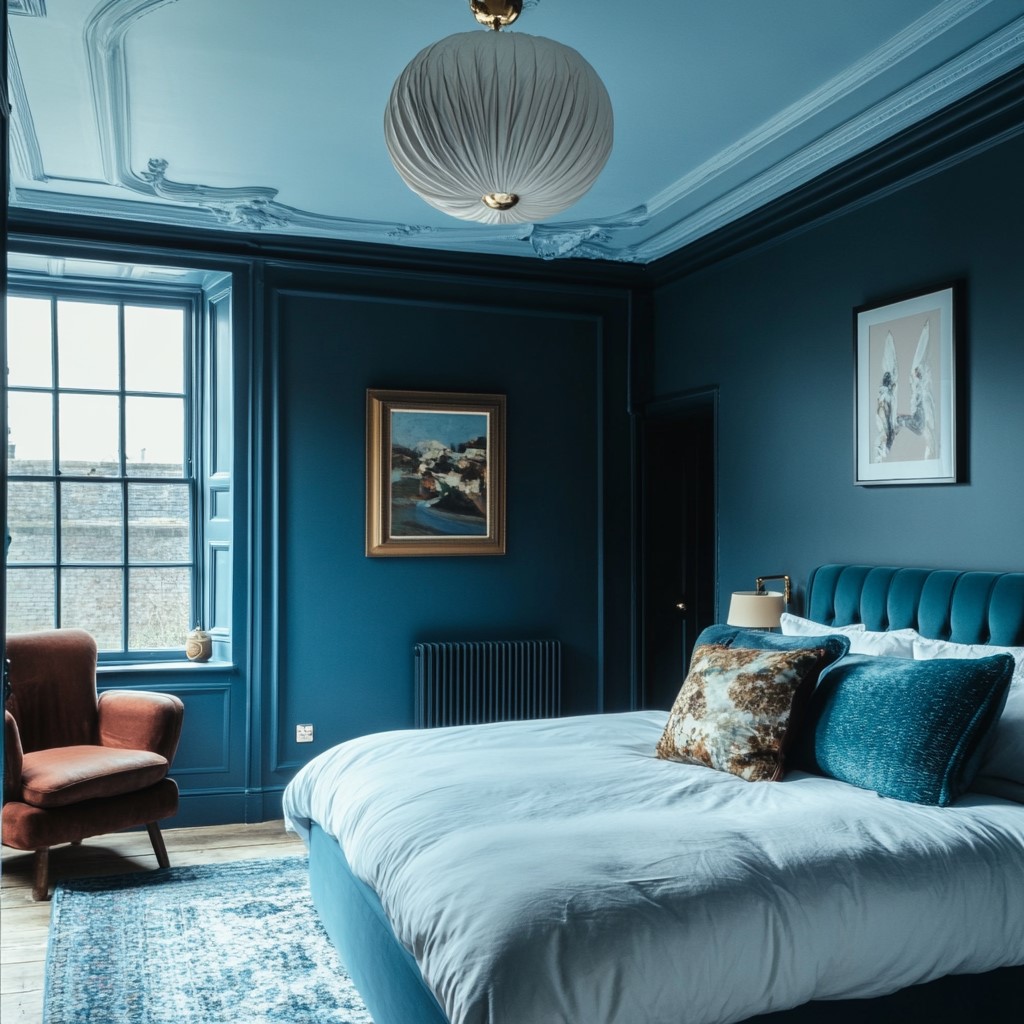 Prussian & Sky Blue Colour Combination for Bedroom Walls