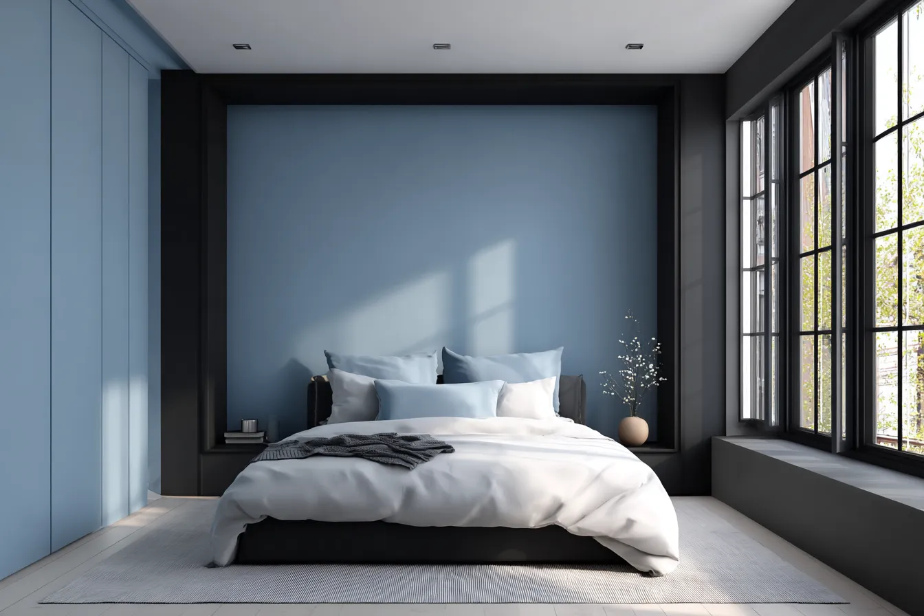 Sky Blue and Black Colour Combination for Walls