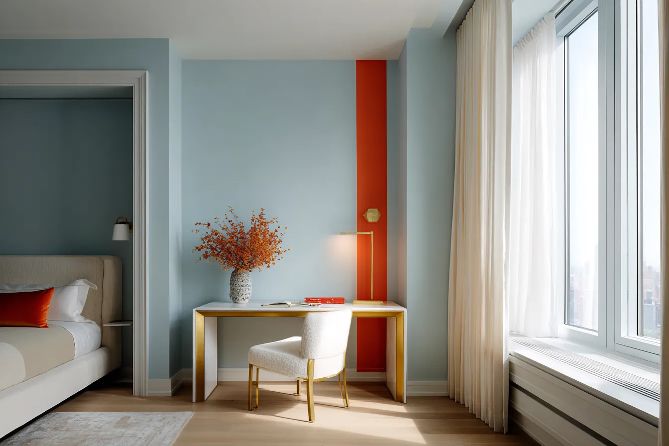 Sky Blue and Orange Colour Combination for Walls
