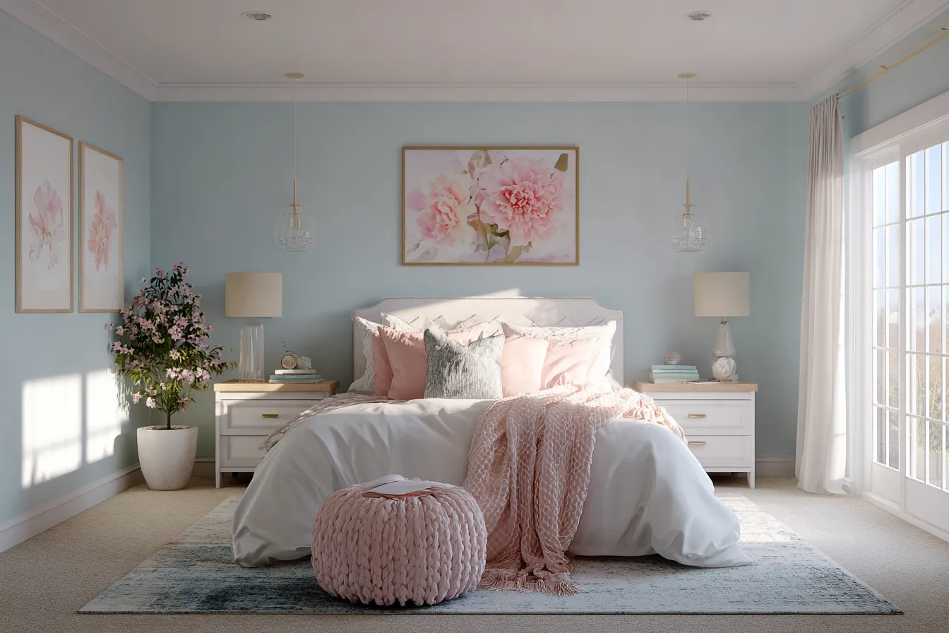 Sky Blue and Pink Colour Combination for Walls