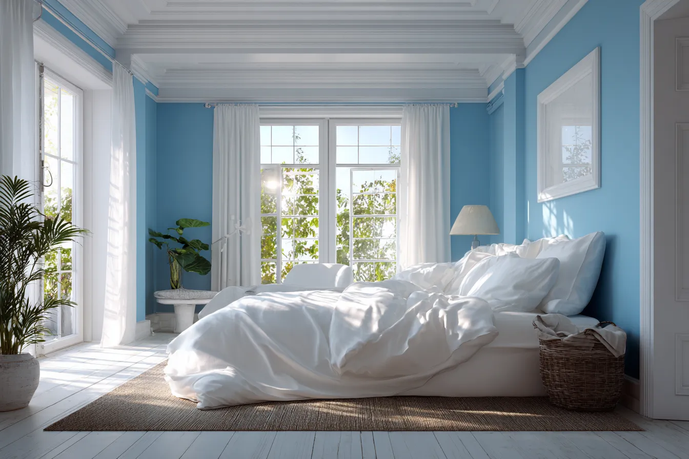 Sky Blue and White Colour Combination for Walls