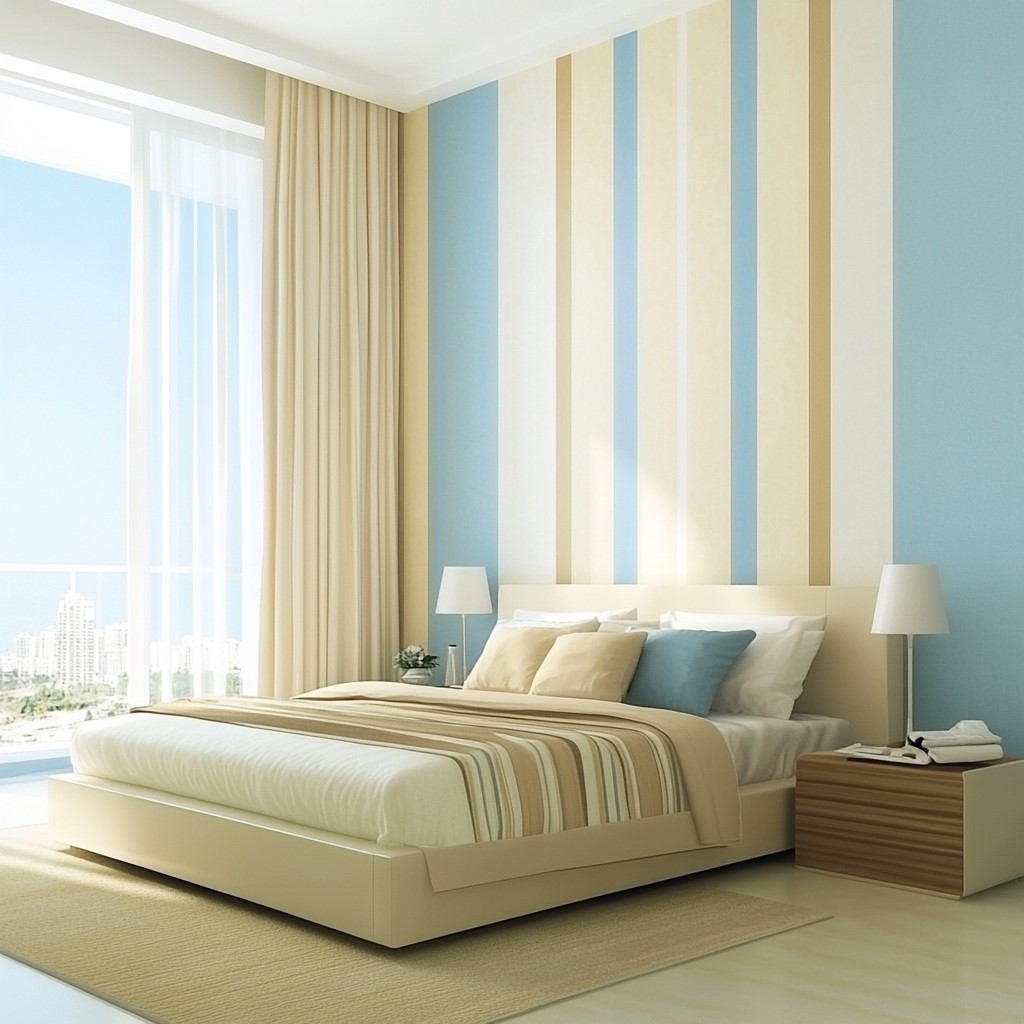 Sky Blue & Cream Wall Paint Combination for Bedroom Walls