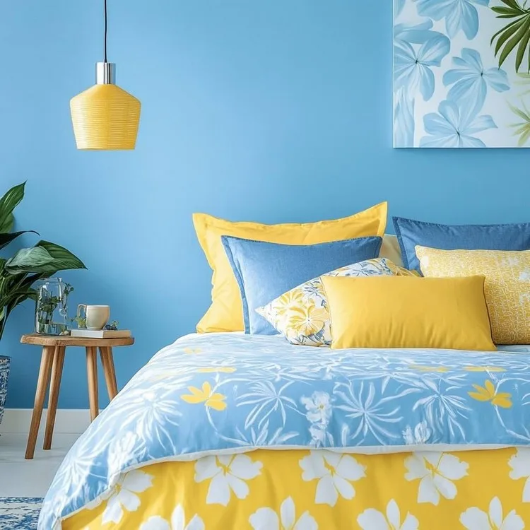 Summer Sky Colour Combination with Yellow for Bedroom Walls