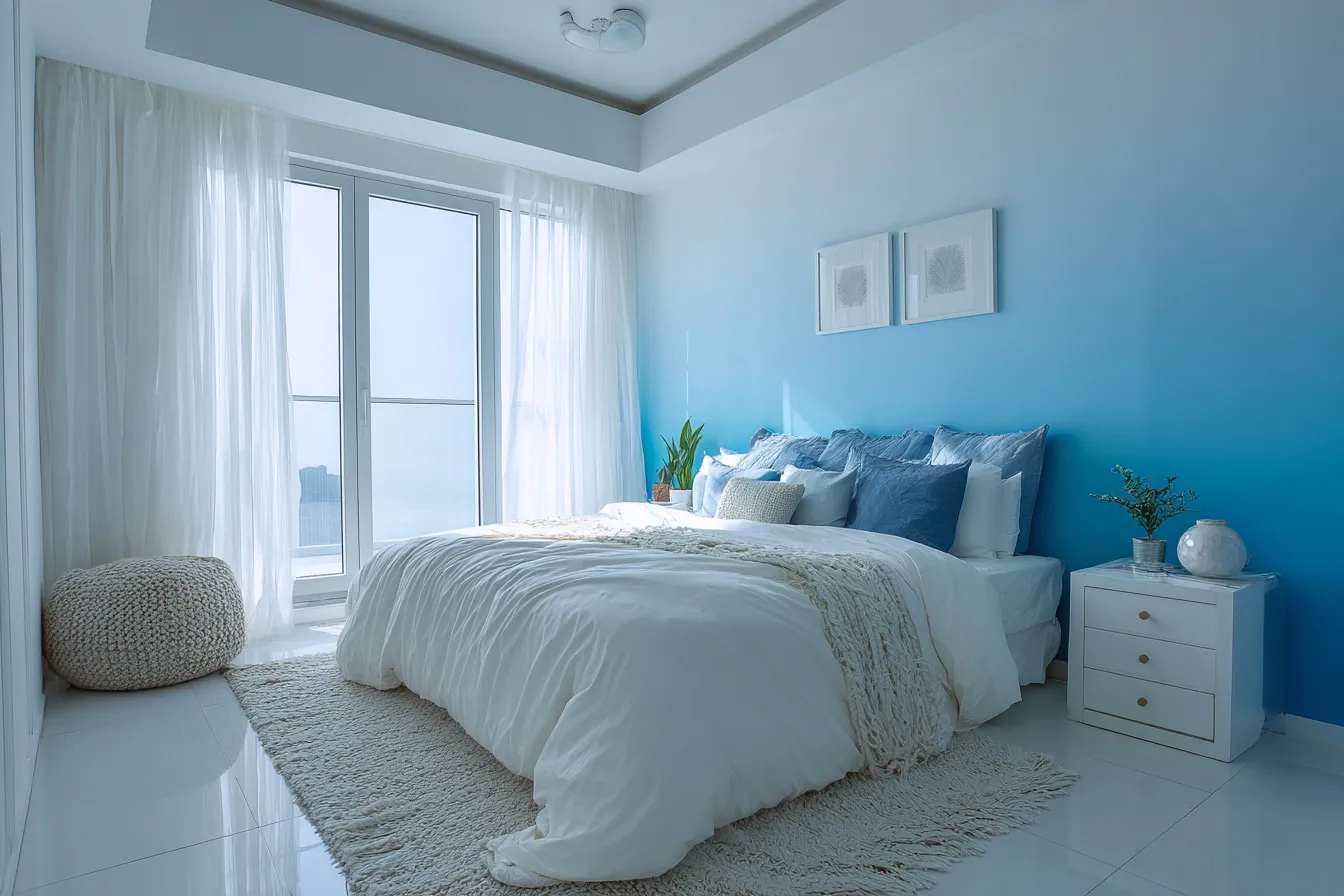 White Ombre: Wall Texture Ideas with Sky Blue