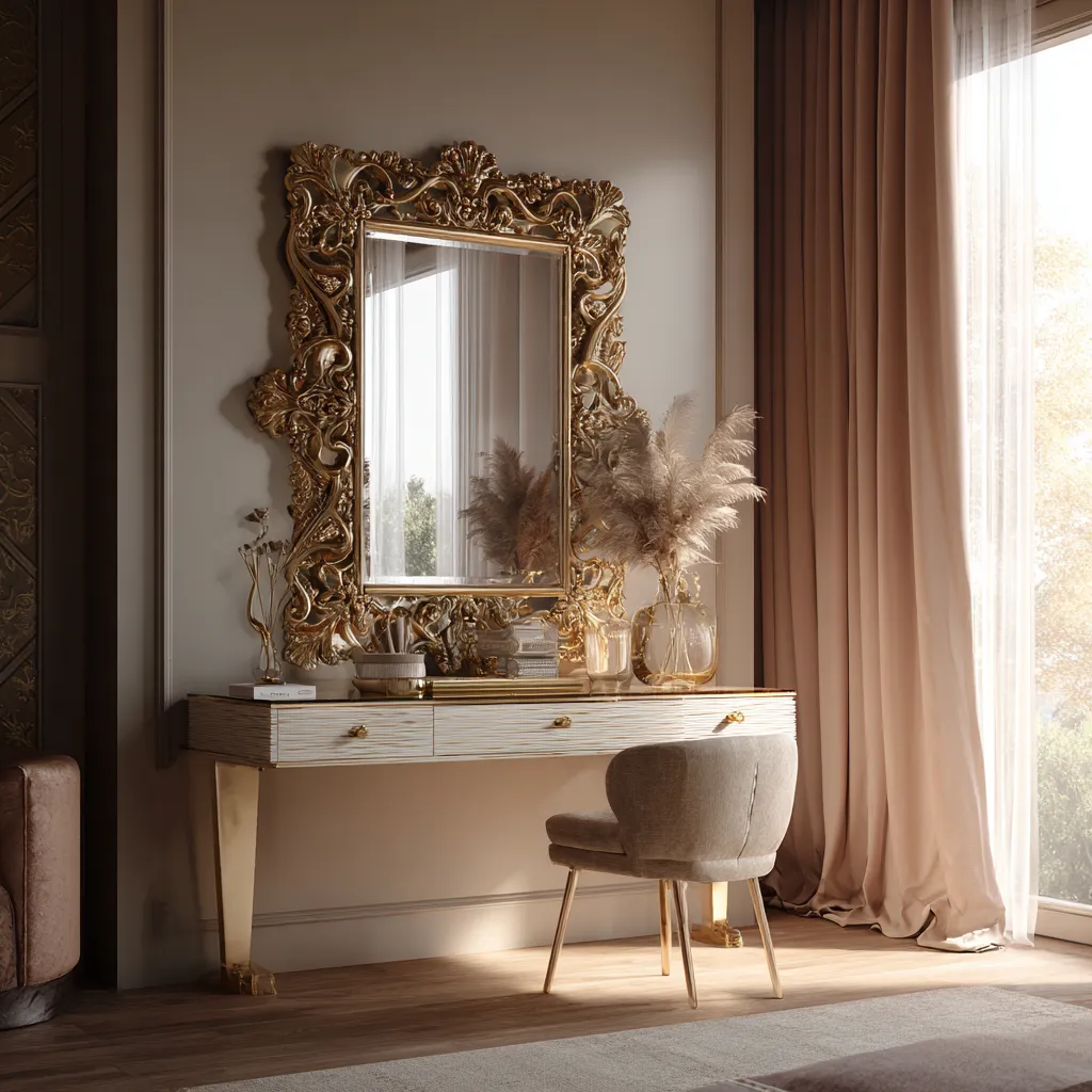 Dressing Table with Artistic Mirror Frame Dressing Table Design with Designer Mirror Frame