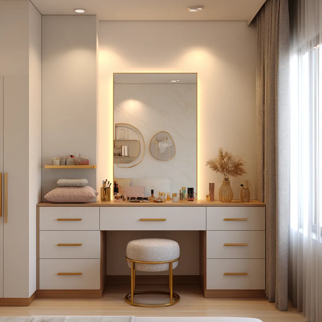 Mirror Dressing Table with Storage, Lighting and Seating Mirror Dressing Table Design with Storage, Lighting and Seating
