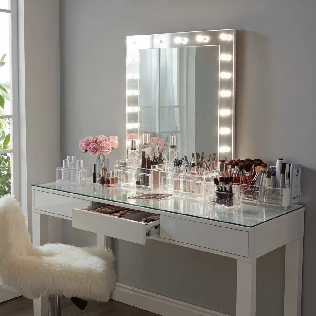 Modern Mirror Dressing Table with Glass-Top Modern Mirror Dressing Table Design with Glass-Top