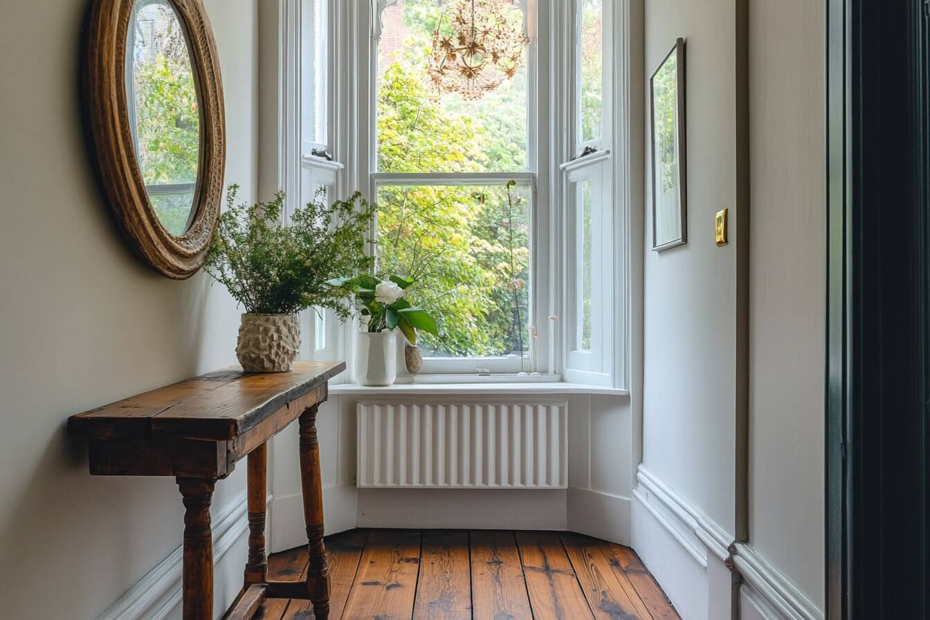 Bright hallway with small bay window