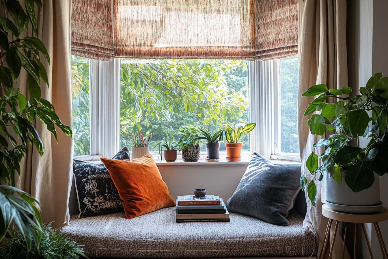 Interior décor with bay window focal point