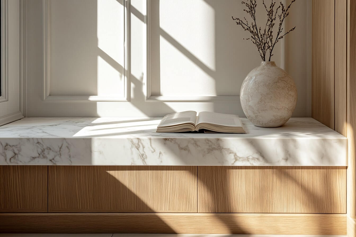Window sill materials like wood and stone
