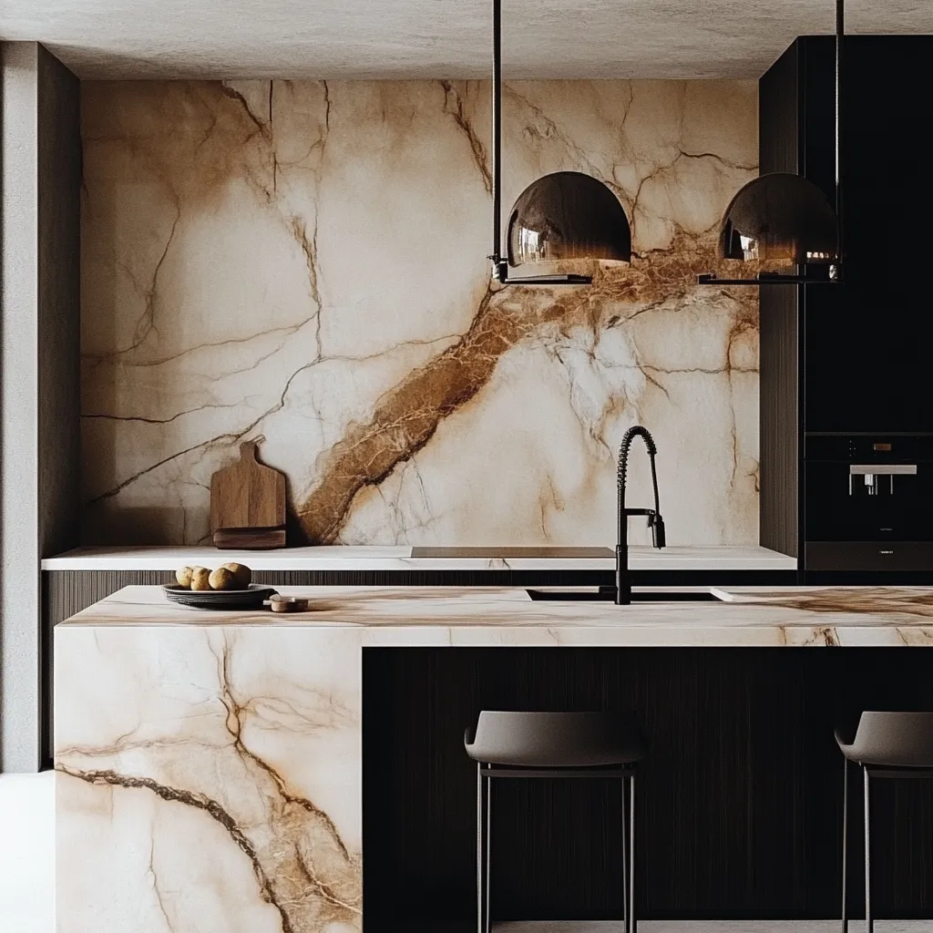 Amber-toned Marble Kitchen Slab Design