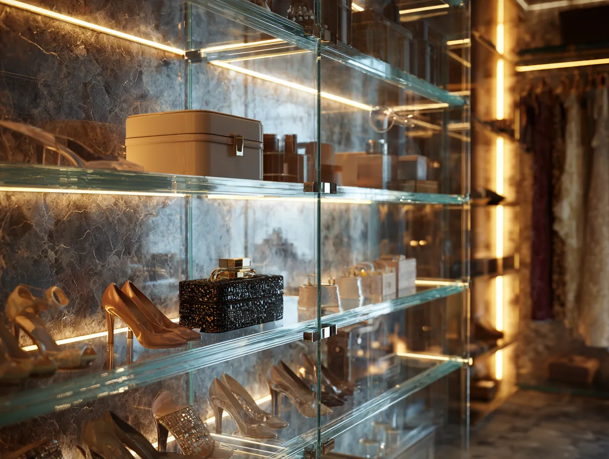 Glass and Acrylic Elements- Walk-in Closet Shelves Material