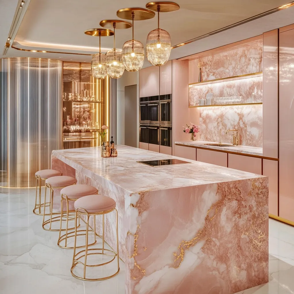 Pink Marble Kitchen Slab Design