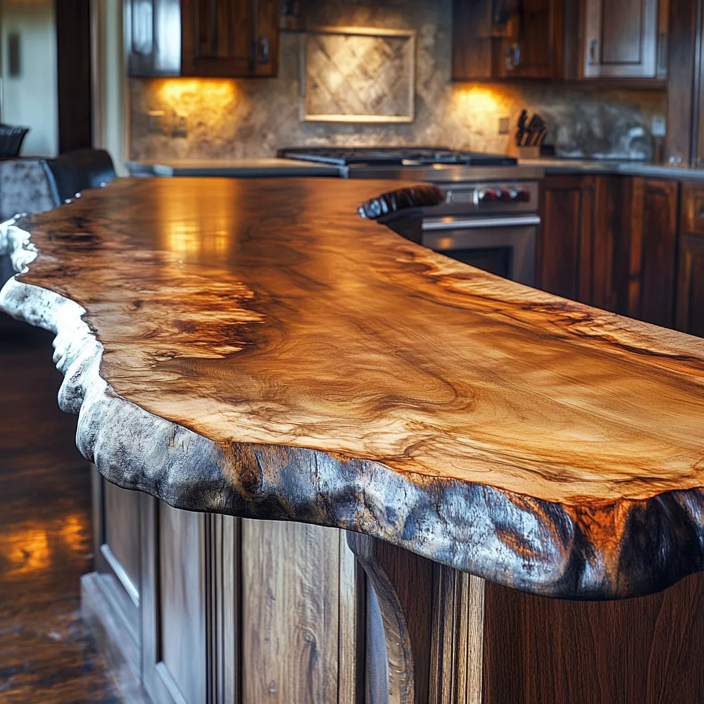 Natural Raw-Edge Wood Kitchen Slab Design