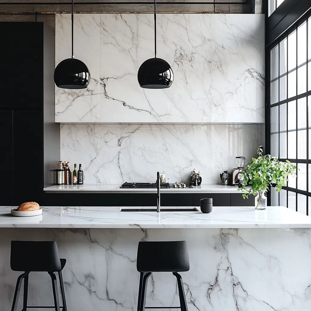 White Marble Kitchen Slab Design Idea