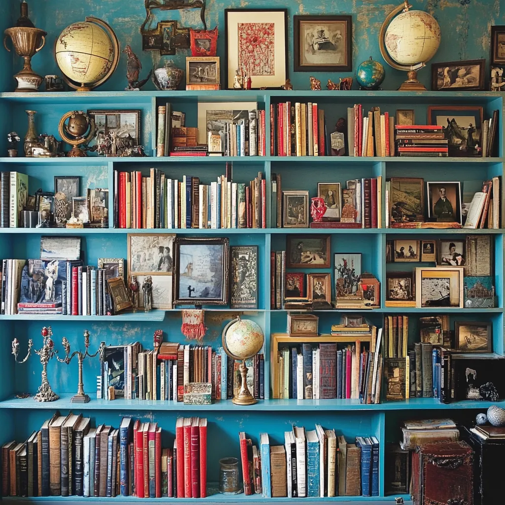 Intermix bookends, trophies and globes Small Home Library Design Ideas- Intermix Bookends, Trophies and Globes