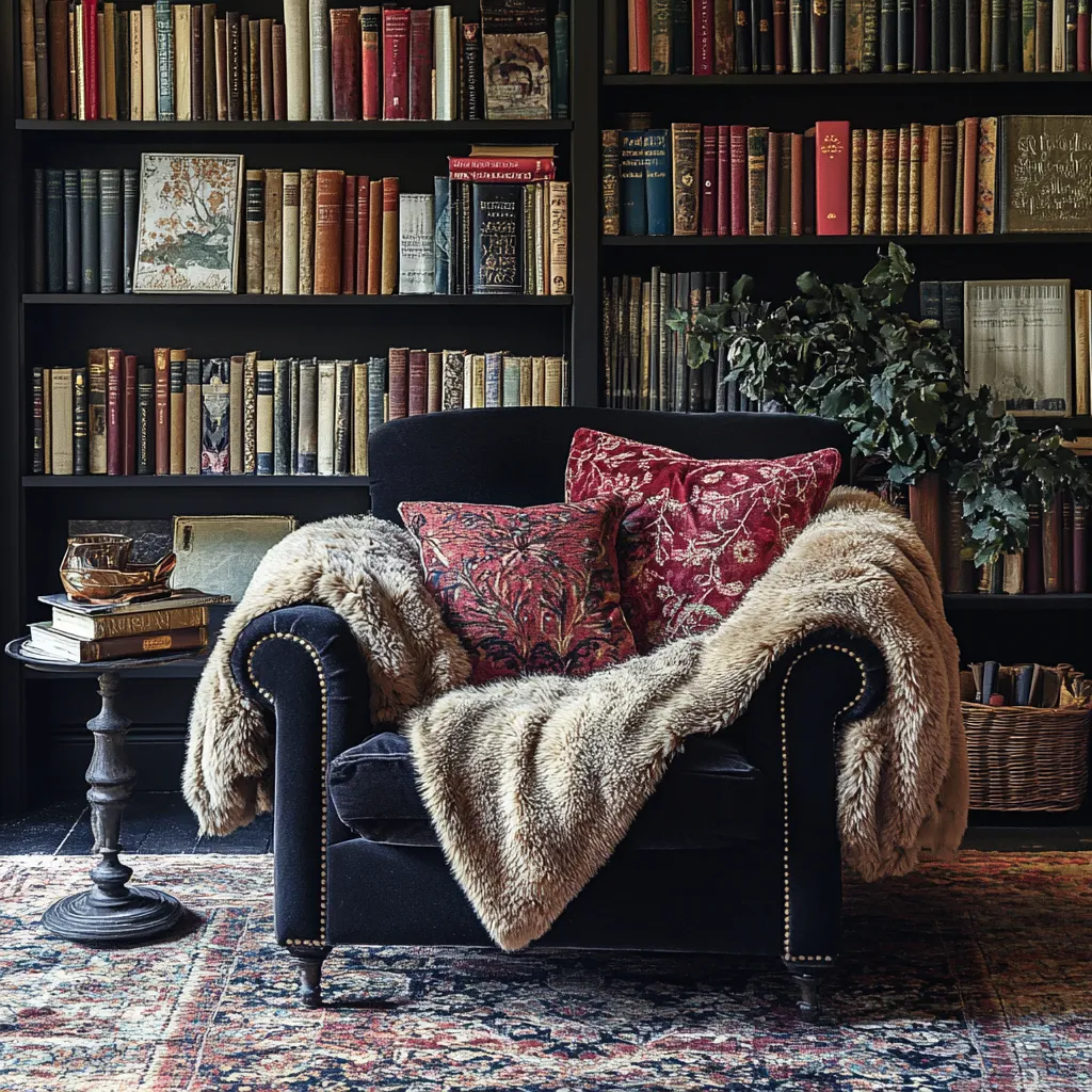 Plus Throws and Faux Fur Small Home Library Design Ideas- Plush Throws and Faux Fur