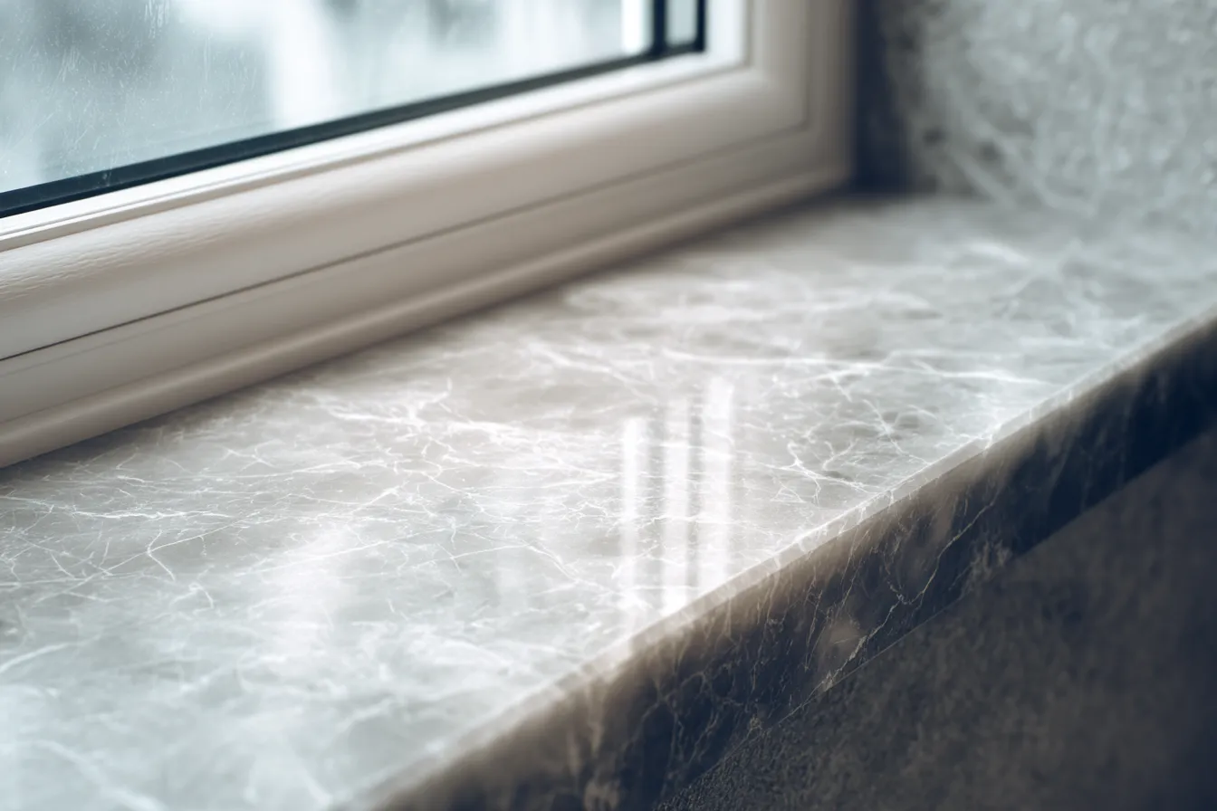 Glossy Thin Quartz Sheet Used on a Window Sill