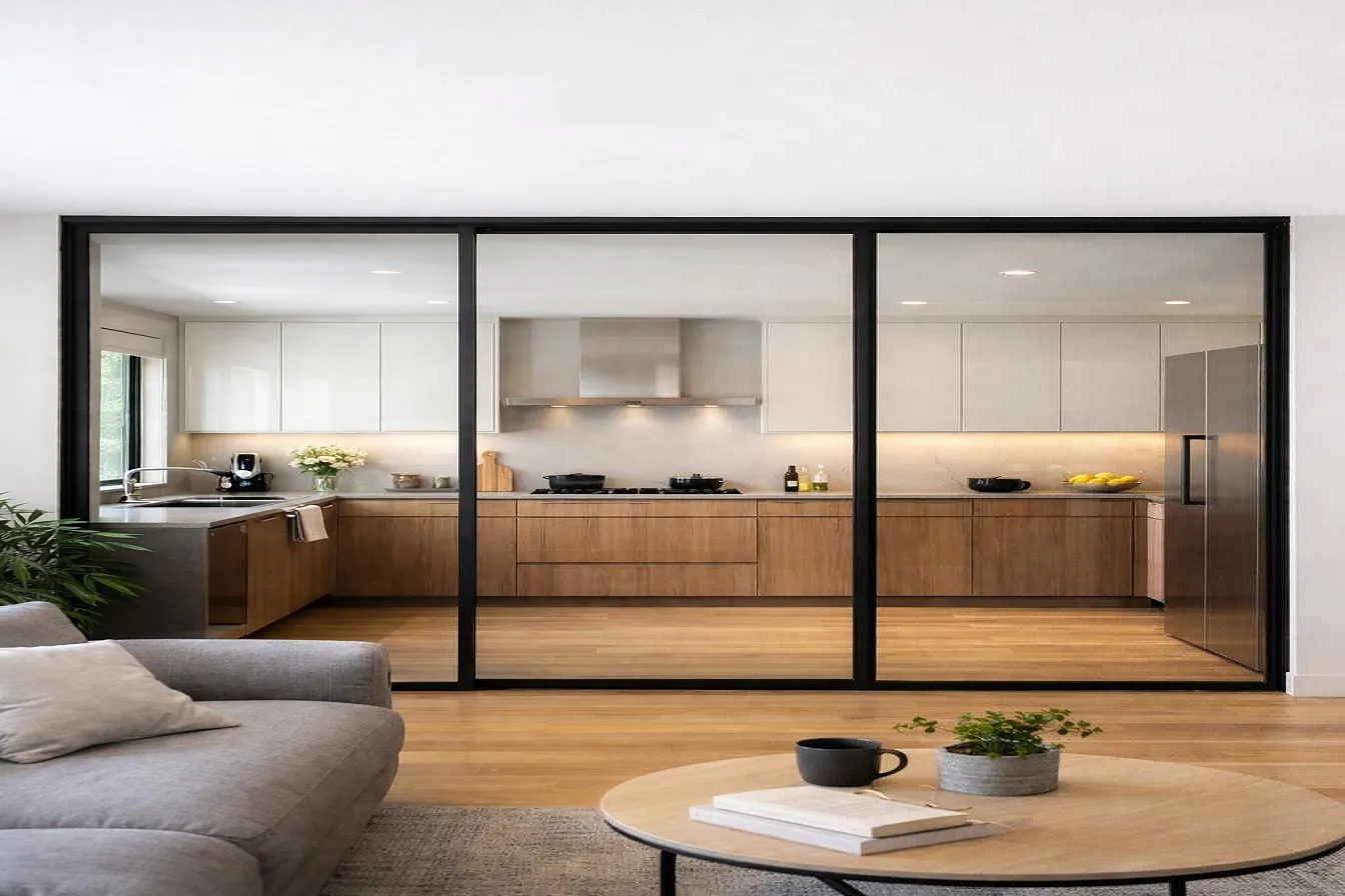 Kitchen Partition Design With Sliding Glass Doors