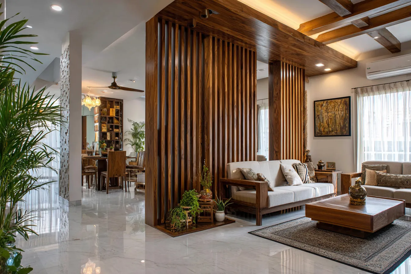 Modern Wooden Partition Design for Living Room