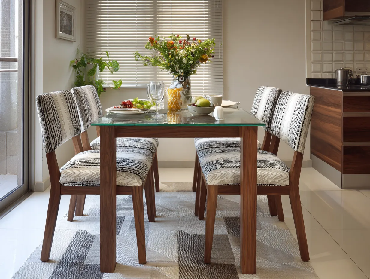 4 Seater Glass Top Dining Table