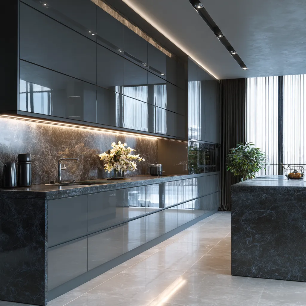 Acrylic Glass Kitchen Cabinets Design