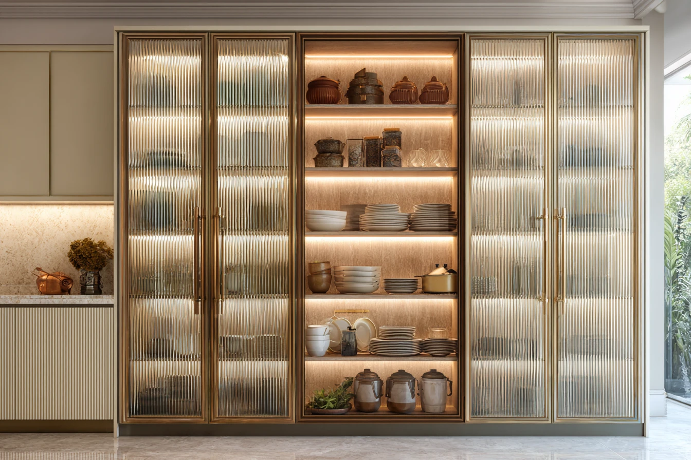 Bespoke Kitchen Tall Unit Design with Fluted Glass Shutters