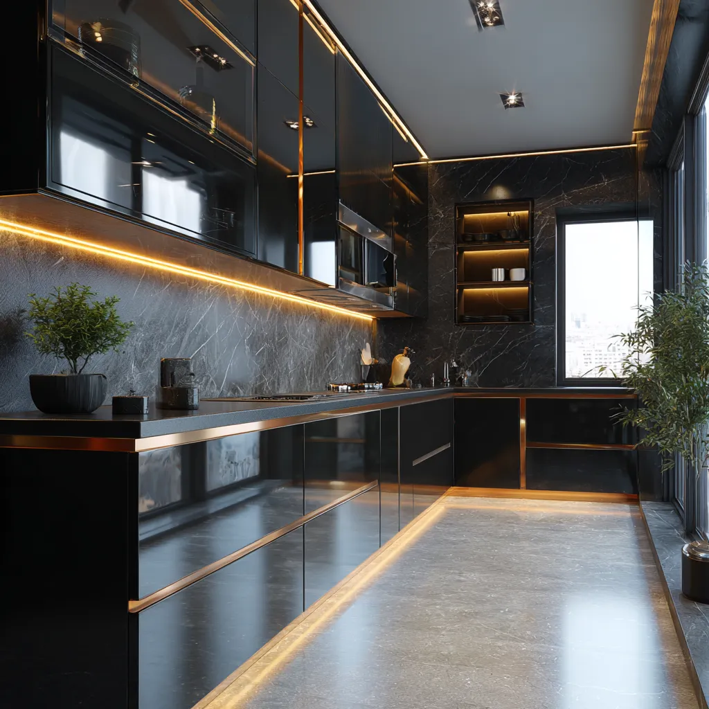 Black Acrylic Kitchen Cabinets Design