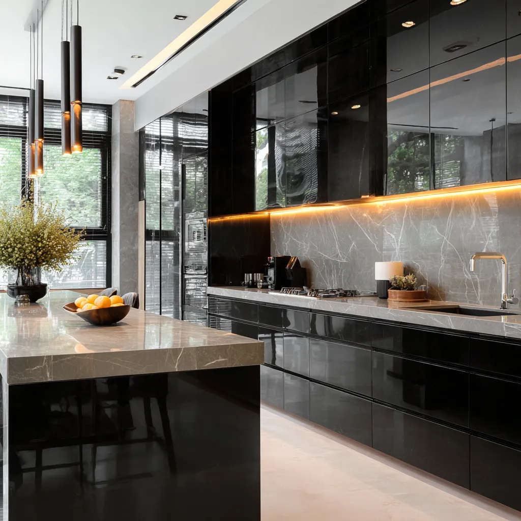 Black Acrylic Kitchen Units