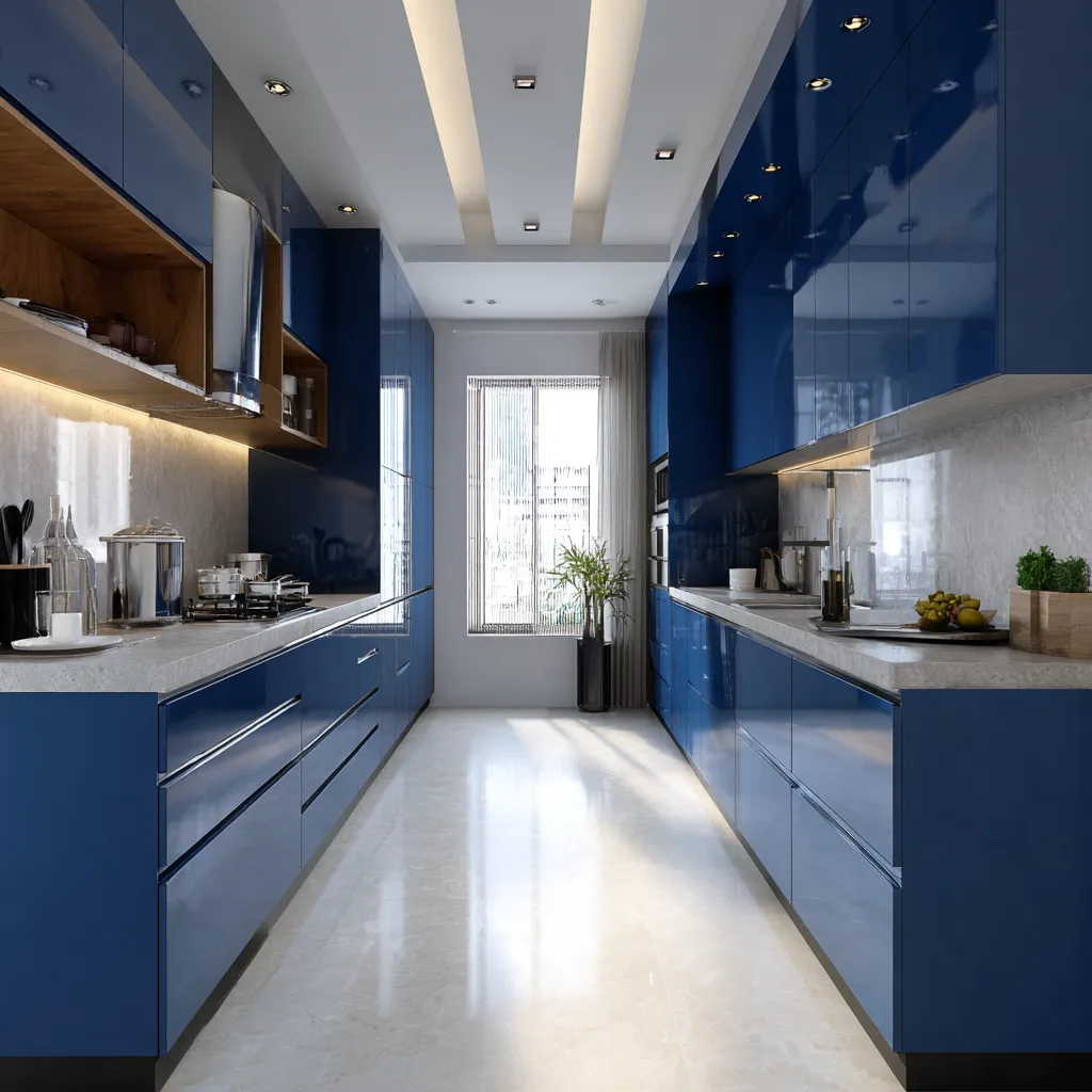 Blue Acrylic Kitchen Cabinets Design