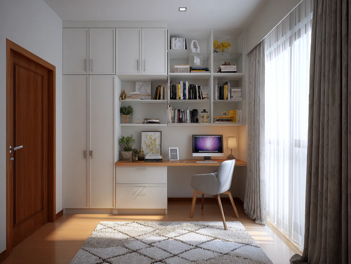 Built-in Wardrobe with Study Table Design